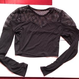 Black Fishnet Long Sleeve Crop Top